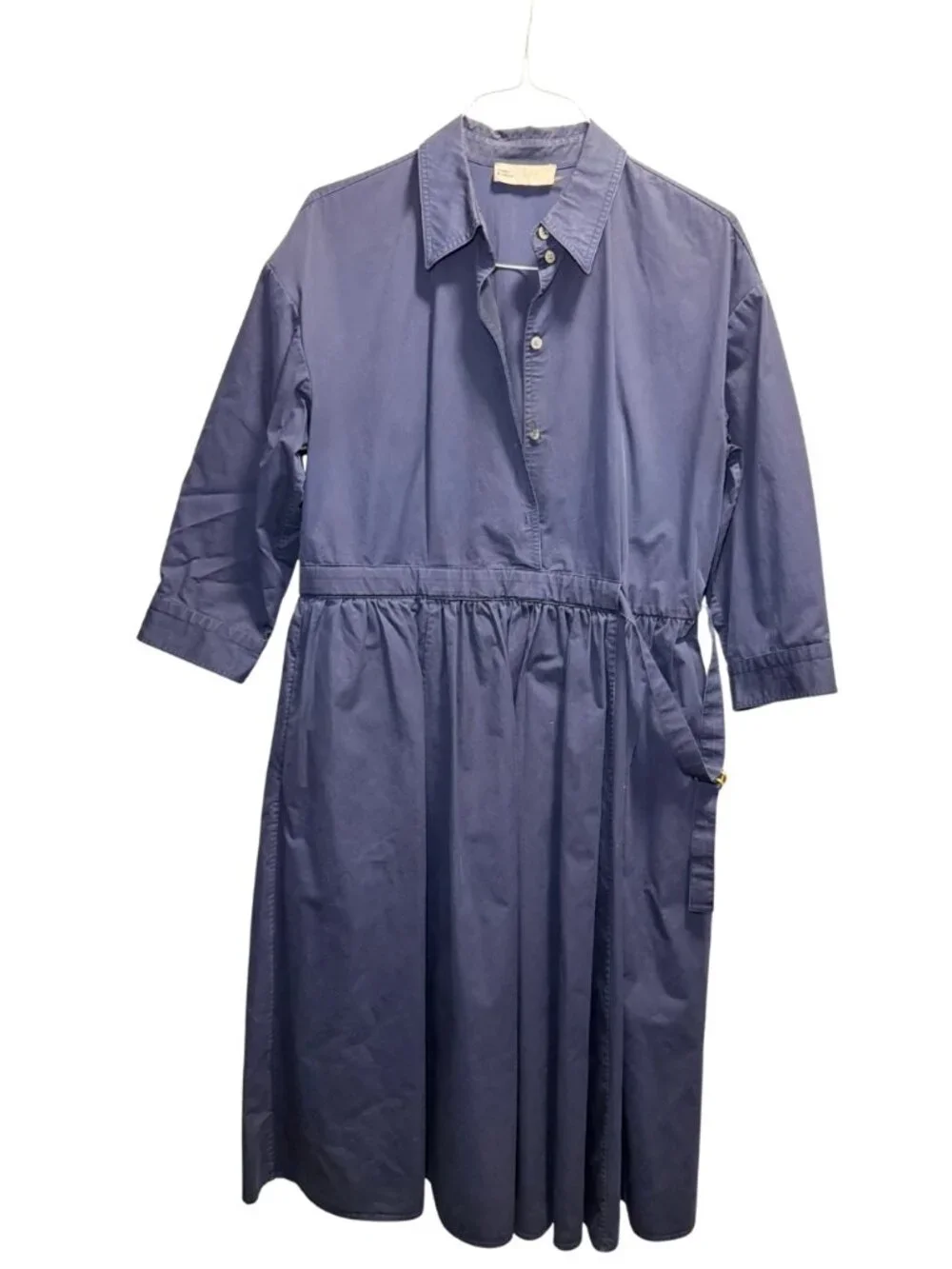 Tory Burch Navy Blue Gathered Waist Shirtdress Large